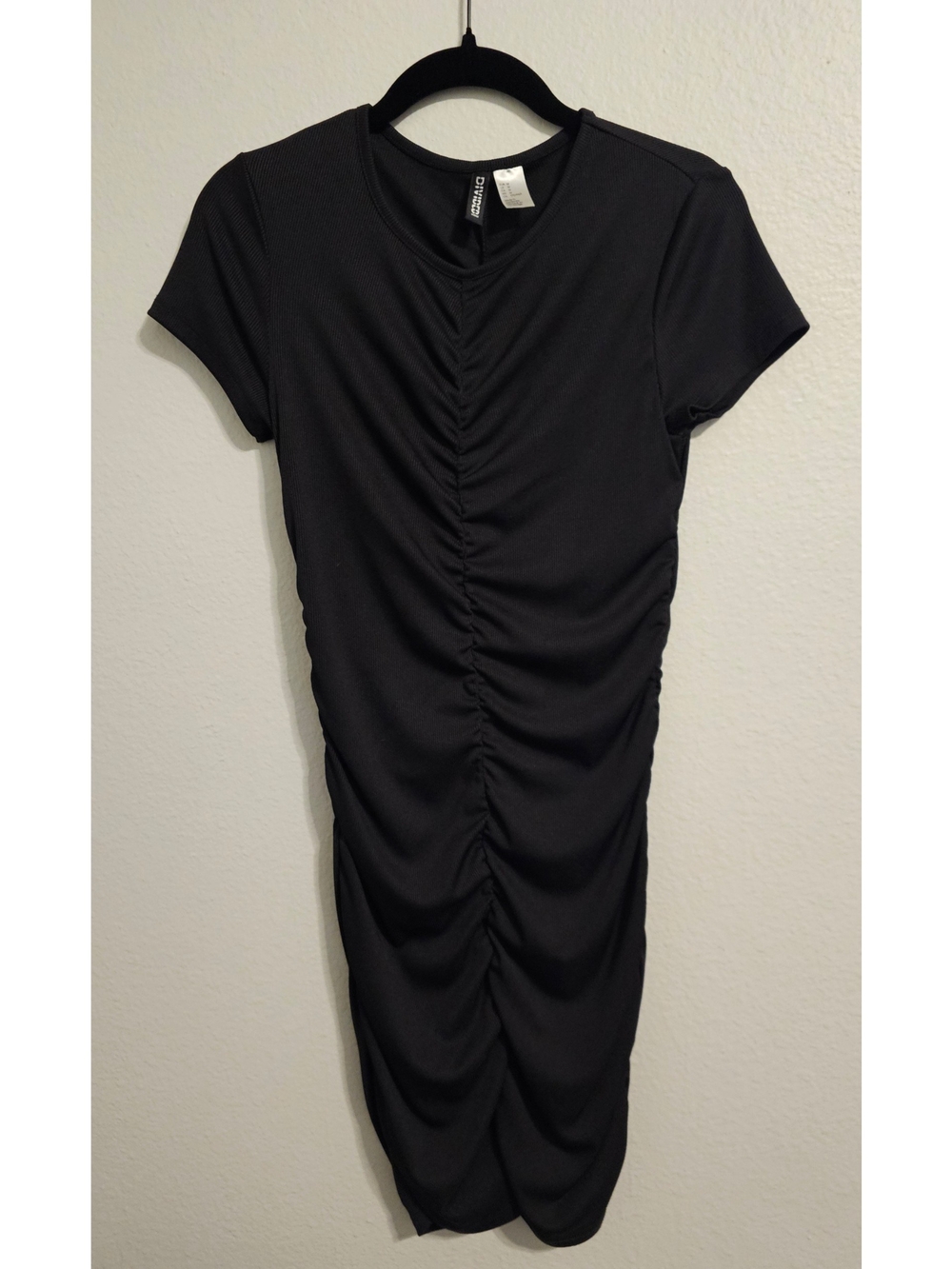 H&M Black Ruched Short-Sleeve Mini Dress
